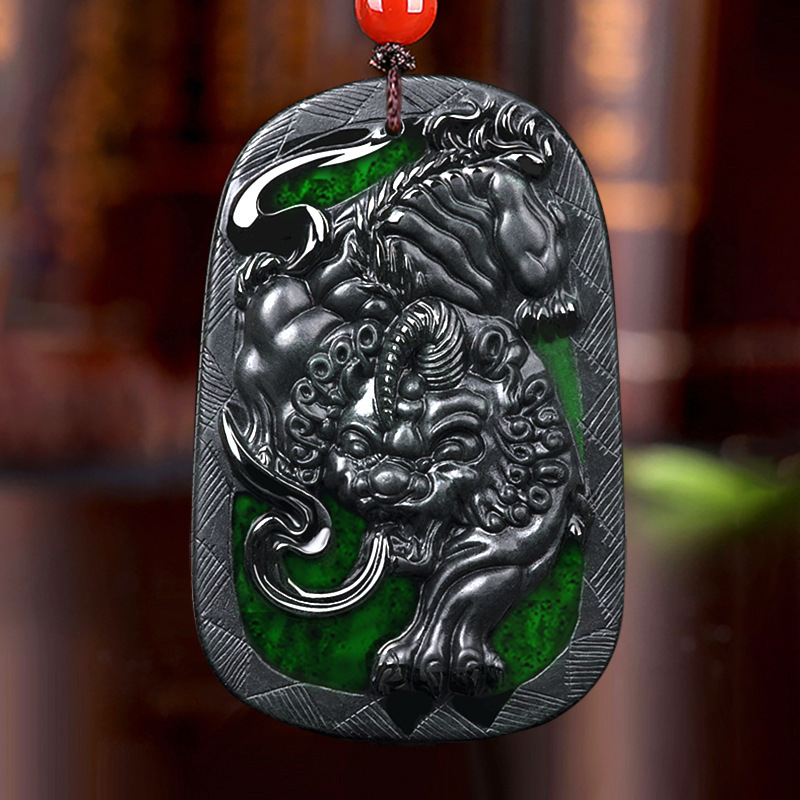 天然墨翠A货翡翠墨玉招财貔貅冰种玉石麒麟吊坠皮丘挂件转运平安