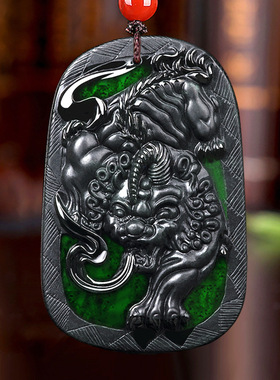 墨翠A货招财貔貅冰种麒麟吊坠