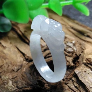 天然翡翠玉貔貅招财戒指女生尾指食指中指戒指冰底浅绿玉扳指送证