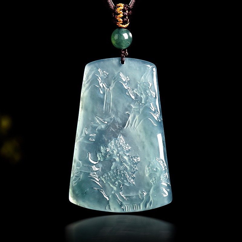 正品天然翡翠冰种山水牌项链江山如画玉石挂件男女旺运首饰潮挂绳