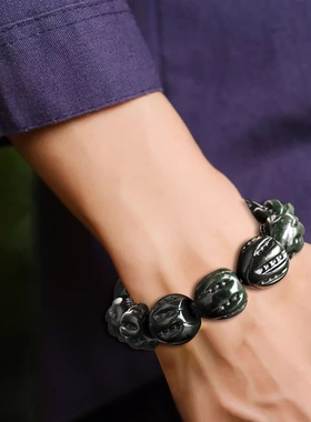 天然和田玉墨玉文玩核桃玉石手串盘玩珠子手链时尚高端男手饰佛珠