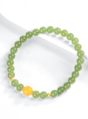 天然和田玉碧玉蜜蜡手链玉石佛珠送女友古风手串高档手串时尚手饰