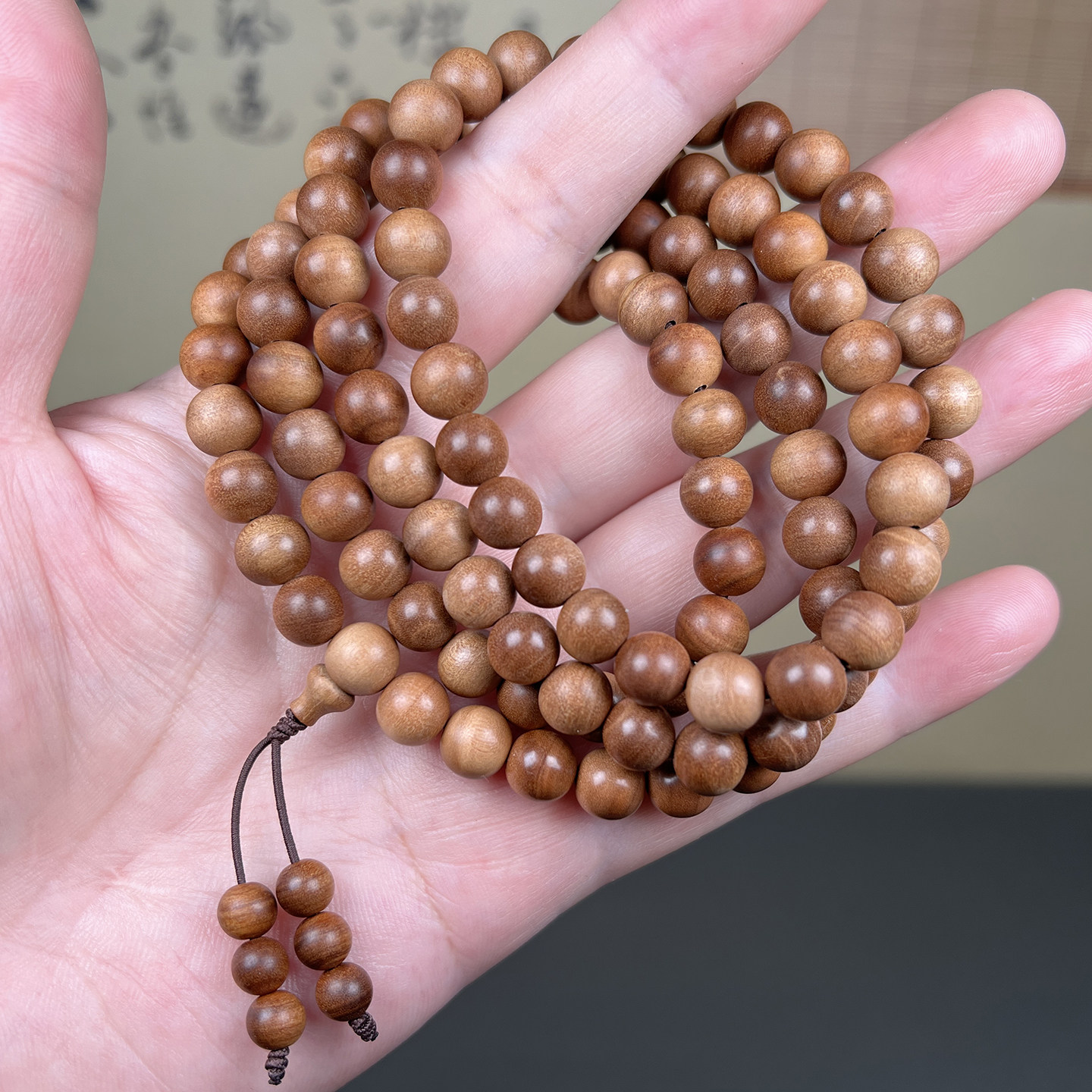 【3】沉水级横纹虎皮纹红黑肉印度老山檀香108颗手链