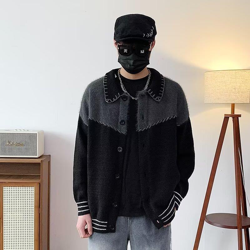 韩系编织拼接毛绒针织衫外套
