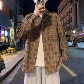 设计感格子衬衫 男长袖 宽松复古港风ins潮流痞帅休闲格纹衬衣外套
