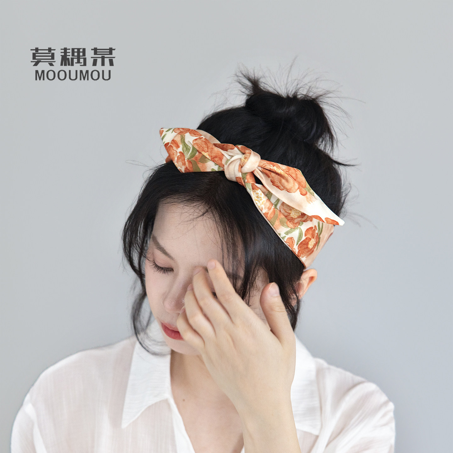 《橙染芍花》发带橙色晕染皱缎精致丝巾绑发饰品发箍配件原创设计