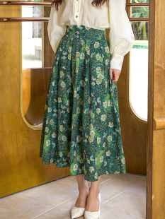 半身裙女高腰碎花百褶中长款 野玫瑰 大摆伞裙女士莫耦某 梵高