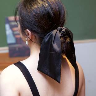 [跌落星河]暗纹缎面大肠圈飘带纯色发圈黑色扎发头绳发饰女发带