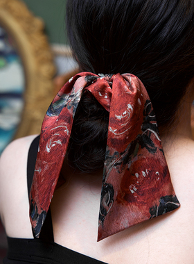 《玫瑰炽红》插画师联名飘带大肠发圈皮筋发带头绳过新年红色年会