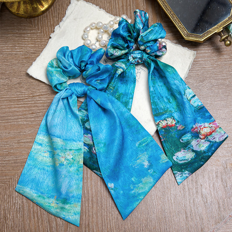 莫奈睡莲蓝色油画暗纹缎面法式头饰飘带大肠发圈皮筋发绳小众发带,饰品/流行首饰/时尚饰品新,发饰,淘宝优惠券,粉丝福利购,淘宝优惠卷