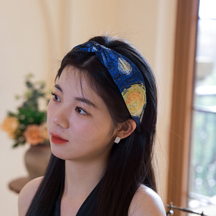 [星月夜]暗纹缎面发箍女复古精致气质不勒头箍小众高级梵高油画