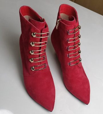卡美多专柜断码处理红色女鞋反绒侧拉链柔软舒适时尚气质单靴