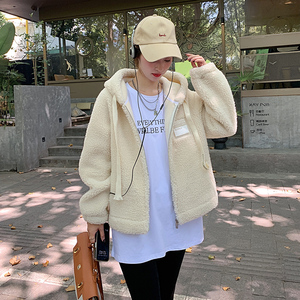 秋冬款卫衣女2023新款宽松小个子加绒加厚连帽羊羔毛皮毛一体外套