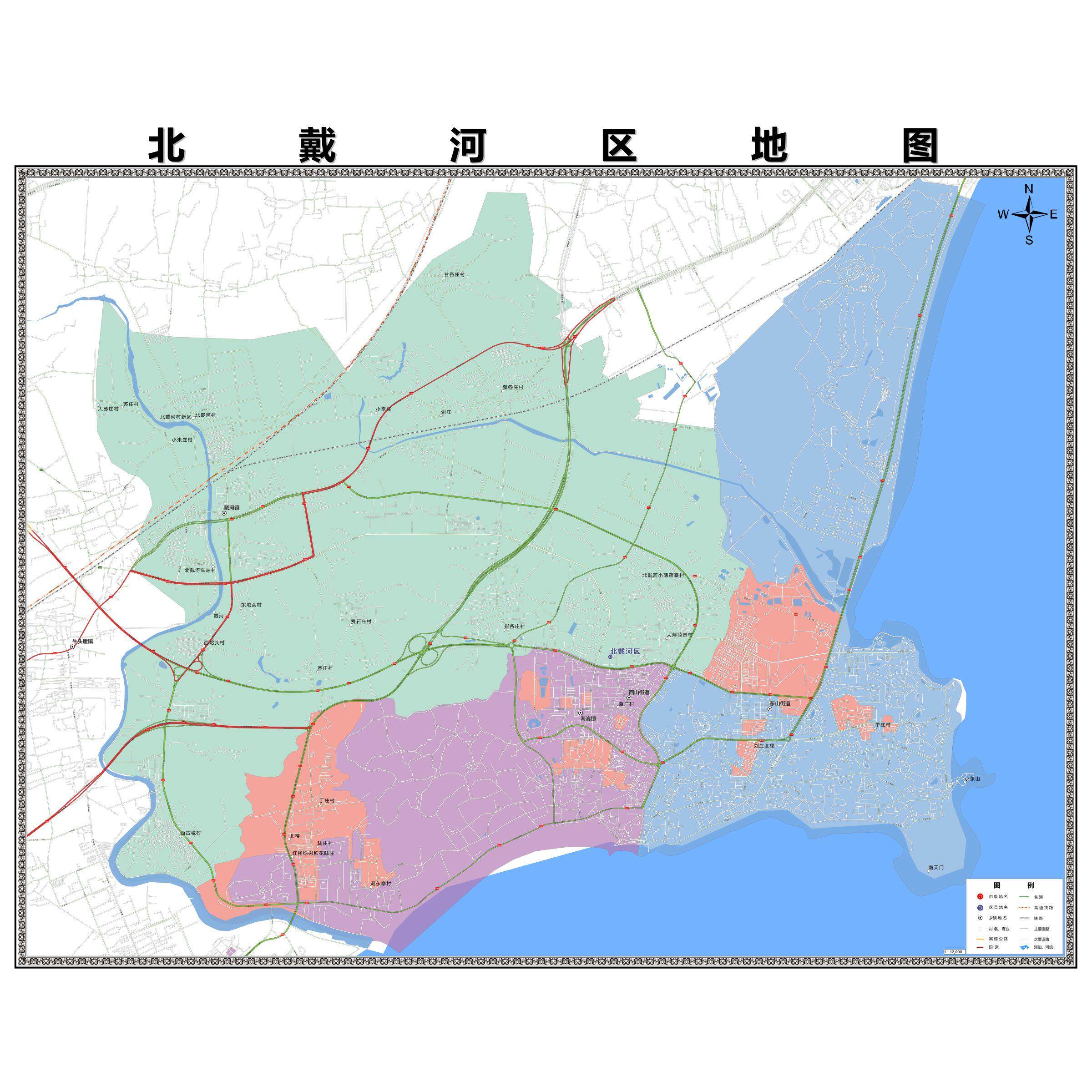 北戴河区区域县市地图街道分布地区区域图办公室贴图挂图