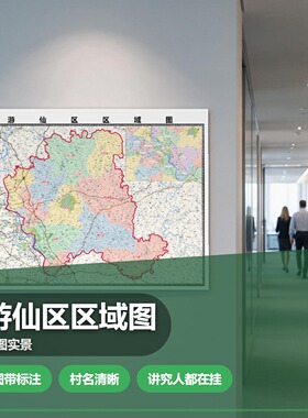游仙区区域图 现代简约装饰画 办公室挂画 定制地图挂图