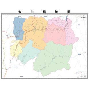 太白县区市区域县市地图街道分布地区区域图办公室贴图挂图