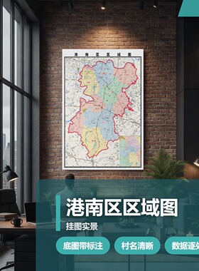 港南区区域图 现代简约装饰画 办公室挂画 定制地图挂图