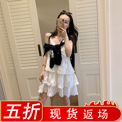 金苏一 年中5折清仓白色吊带裙女韩版收腰显瘦天丝无袖蛋糕连衣裙