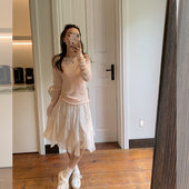 显瘦打底衫 金苏一 韩版 秋季 蕾丝鱼尾半身裙两件套 粉色羊毛针织衫