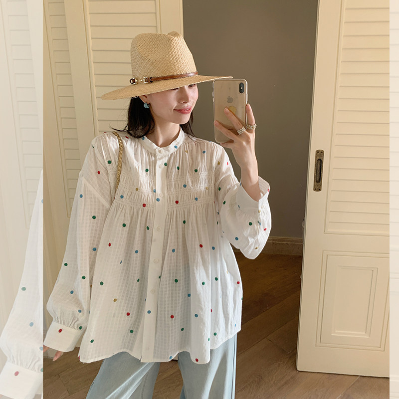 金苏一 彩色波点刺绣打缆衬衫2026春夏韩版长袖衬衣薄款防晒外套