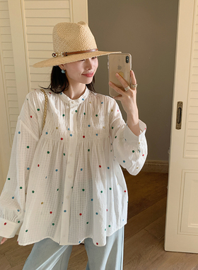 金苏一 彩色波点刺绣打缆衬衫2026春夏韩版长袖衬衣薄款防晒外套