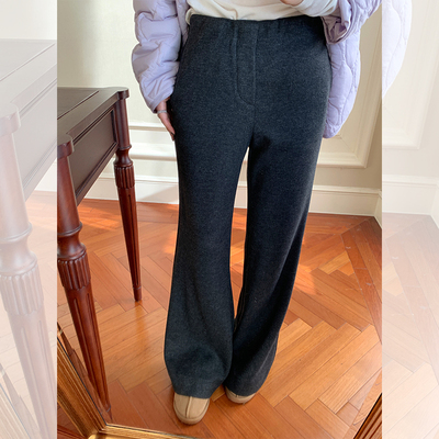金苏一深灰色醋酸羊毛微喇裤冬季韩版高腰显瘦百搭休闲裤chic裤子