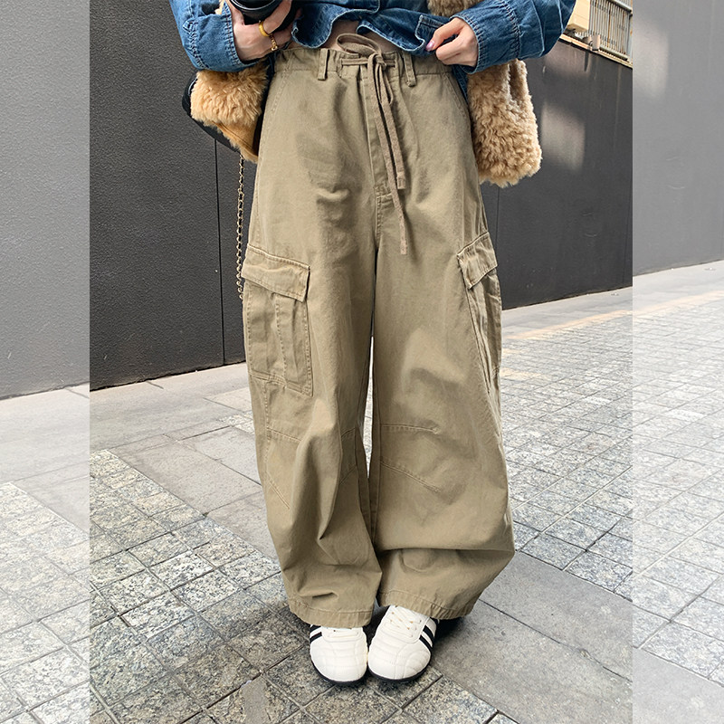 金苏一 重工水洗工装裤女2026秋冬韩版高腰显瘦小个子阔腿休闲裤