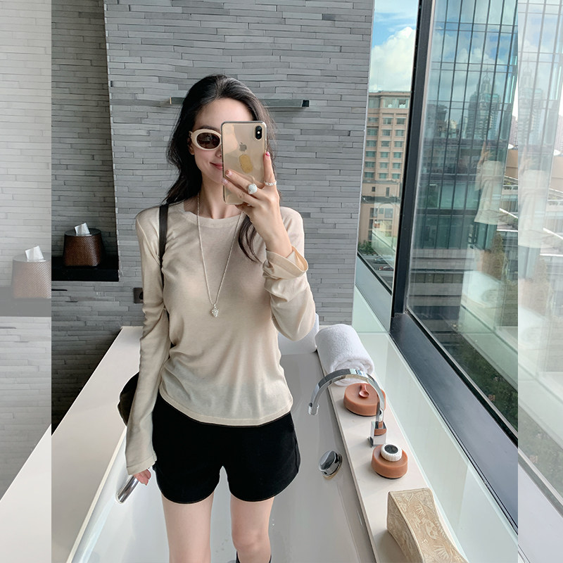 金苏一 桑蚕丝长袖T恤女2026秋冬韩版收腰显瘦百搭打底衫chic上衣