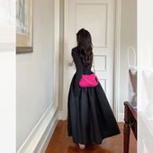 韩版 金苏一 黑色公主裙2025春秋新款 加厚拼接长裙chic气质连衣裙