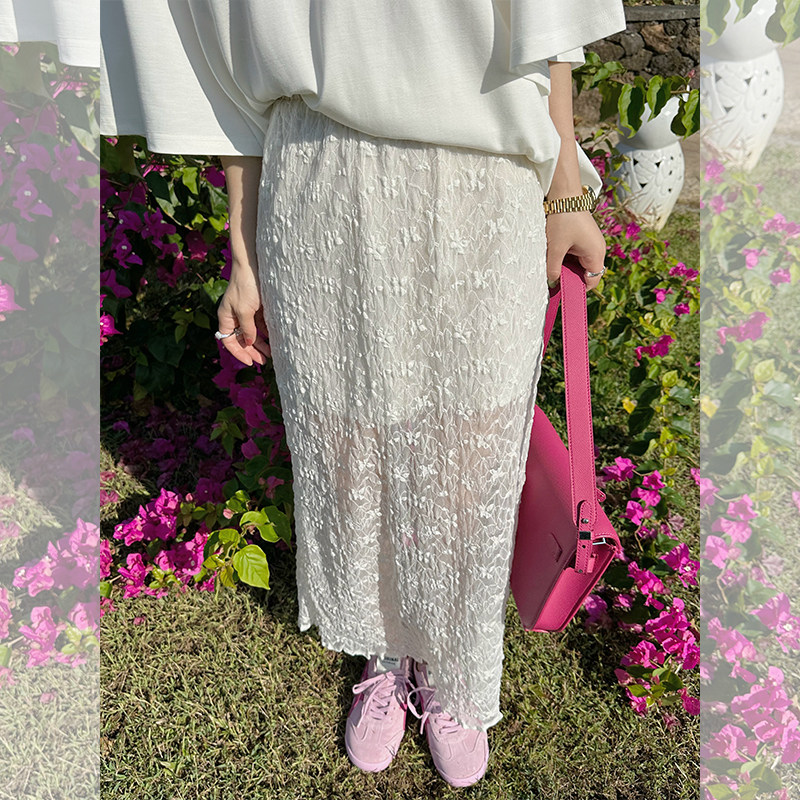 金苏一 蕾丝半身裙女2025春秋韩版高腰显瘦弹力米白a字裙开衩裙子,女装/女士精品,半身裙,淘宝优惠券,粉丝福利购,淘宝优惠卷