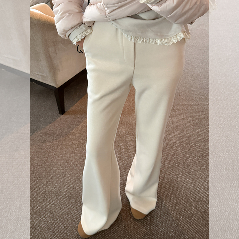 金苏一 杏色醋酸微喇裤冬季韩版高腰显瘦弹力休闲裤小个子裤子潮