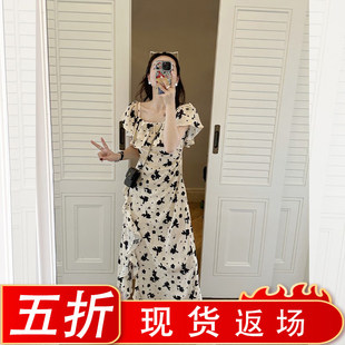 金苏一 年中5折清仓 复古印花连衣裙收腰显瘦两穿气质木耳边