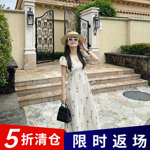 金苏一 年中清仓26号晚8点 黑色刺绣棉麻连衣裙