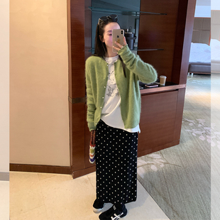 金苏一 波点羊毛裙2025冬季韩版高腰显瘦a字针织半身裙chic裙子潮