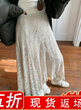 金苏一 不规则蕾丝半身裙女2025秋季韩版高腰显瘦a字裙百搭伞裙潮