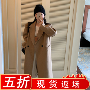 宽松百搭过膝宽肩毛呢 韩版 金苏一 年中5折清仓卡其驼毛呢大衣冬季