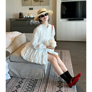 长袖 金苏一 小众薄款 女2026春夏韩版 上衣潮 白色小花刺绣花苞衬衫