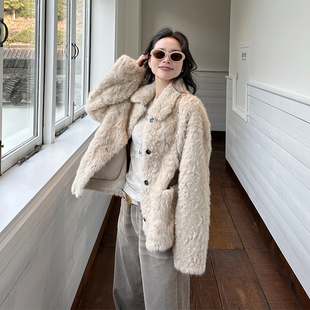 金苏一 小湖羊环保毛毛外套冬季韩版气质人造毛仿皮草加厚棉衣潮