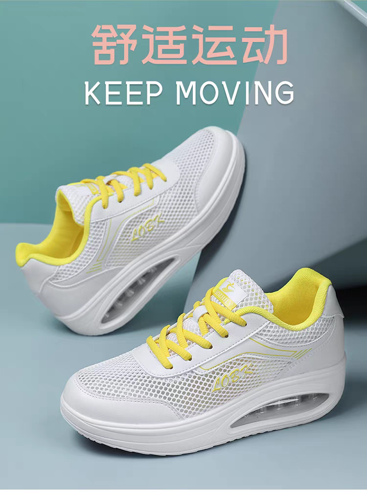 新款夏季网面透气旅游鞋厚底松糕休闲运动广场舞鞋女增高鞋摇摇鞋