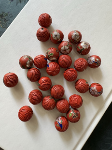 创汇期老外贸铜胎景泰蓝、雕漆双工艺精品老珠子，漆景结合散珠