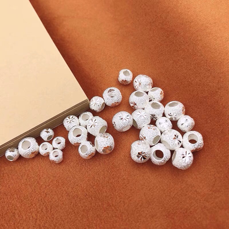 足银990 磨砂米字珠纯银转运珠银珠散珠手链手工DIY编织材料