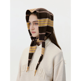 Z家同款条纹针织三角巾女秋冬季头巾凹造型围脖外搭潮小披肩领巾