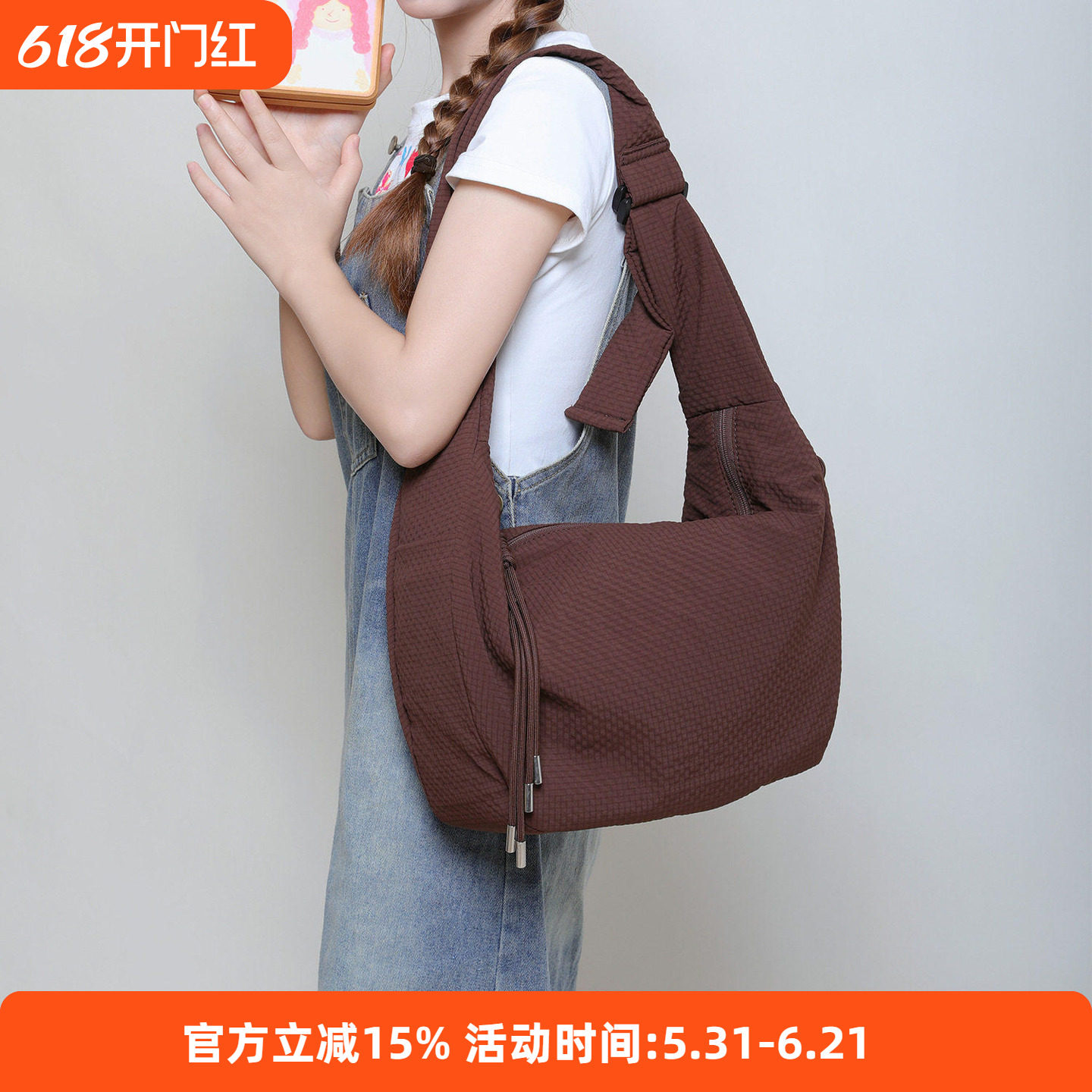 鹿森|韩版帆布包纯色简约托特包松弛感大容量通勤女包褶皱斜挎包