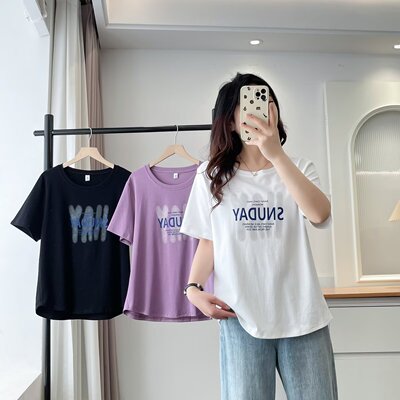 2026夏装新款大码女装胖MM洋气字母印花百搭显瘦正肩短袖上衣T恤