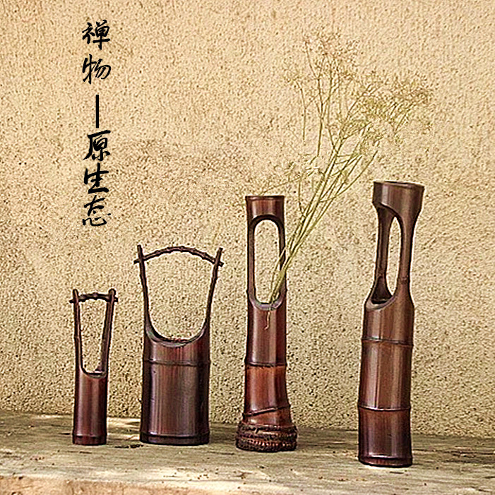 禅意花插竹筒竹根日式插花中华花艺茶席花道花器家居摆件竹节中式
