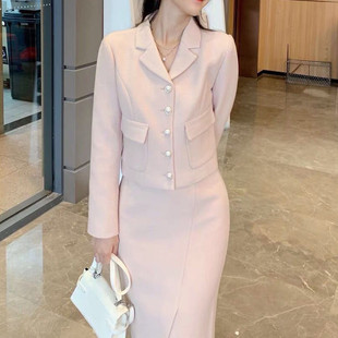 富家千金品质感气质名媛小香风套装毛呢子外套中长款半身裙两件套