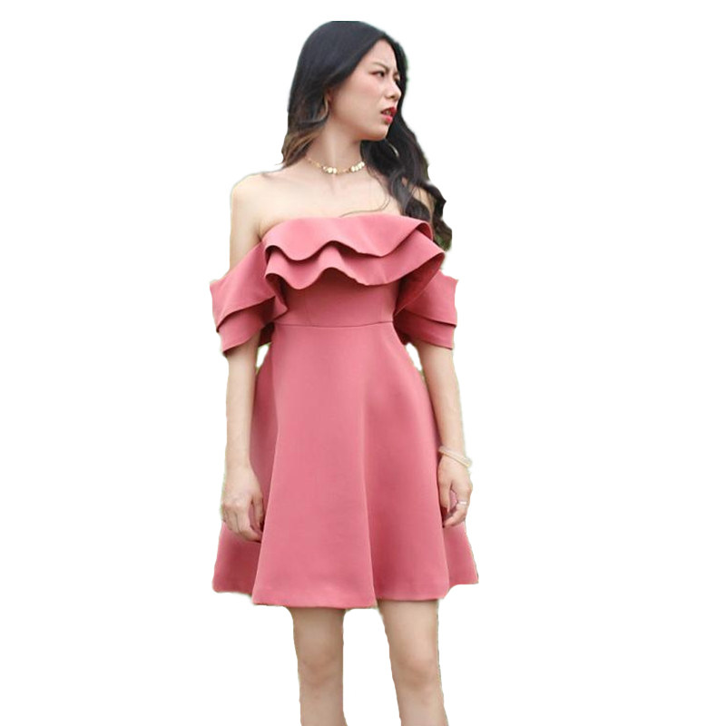 2025夏装新款荷叶边性感露背小礼服露肩订婚裙日常可穿连衣裙女