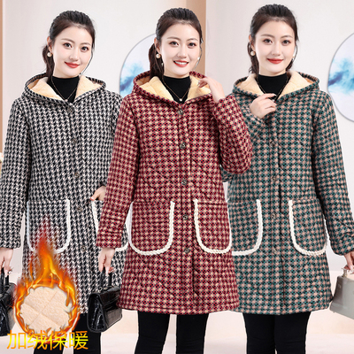 妈妈冬季新款加绒加厚中长款棉服