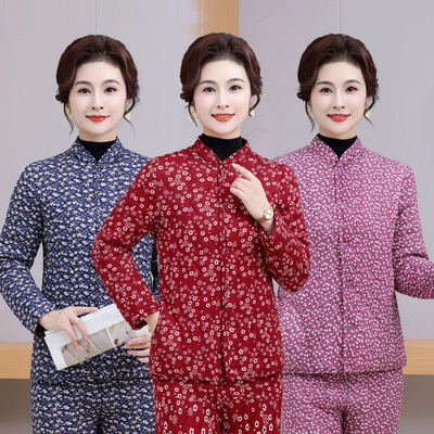 中老年冬装碎花棉袄女奶奶套装