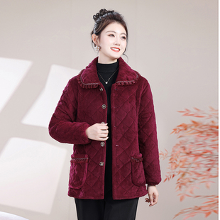 妈妈棉衣女冬加绒加厚中款洋气罩衣中老年宽松保暖工作家居服棉袄